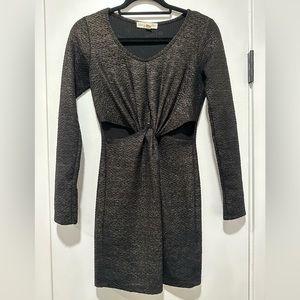 Staring at Stars Long Sleeve Black and Gold Bodycon Dress with Cutouts